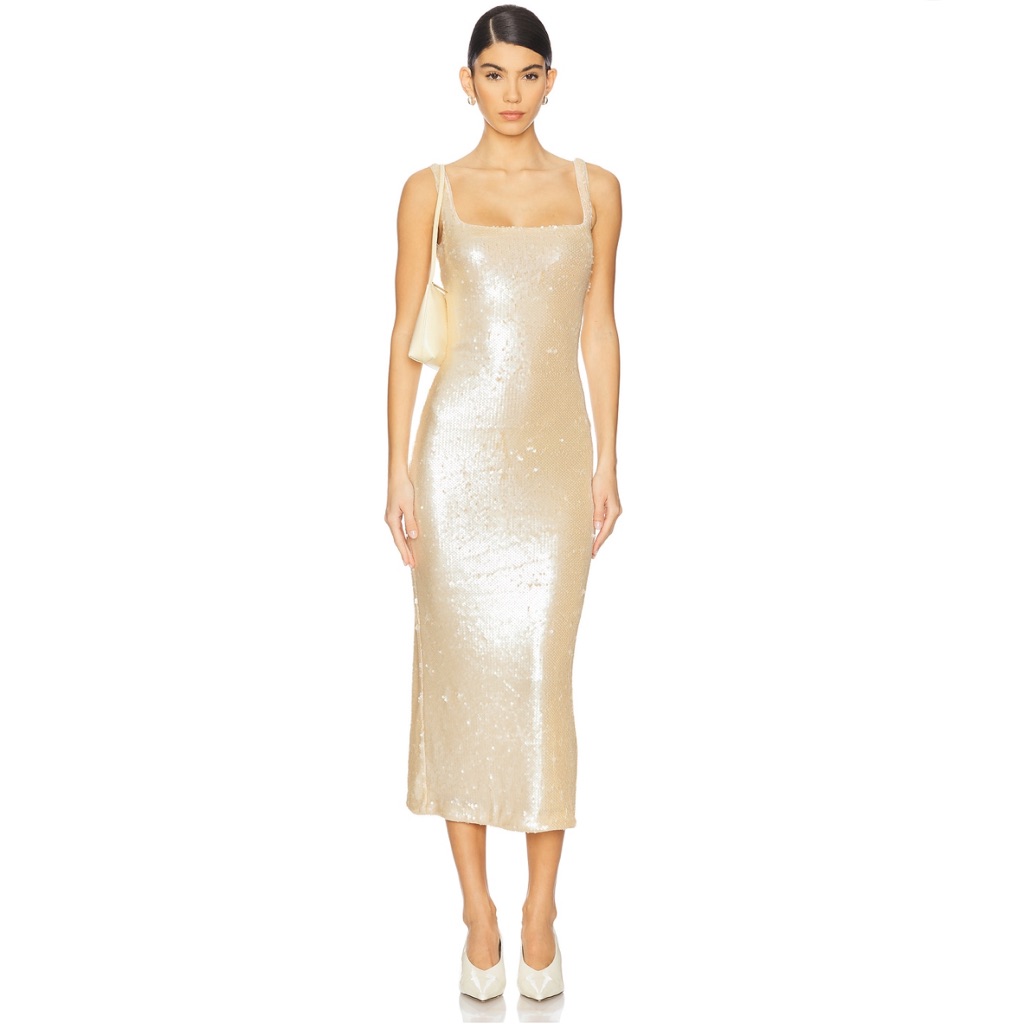 L'academie By Marianna Ceci Sequin Midi Dress In Blush Nude